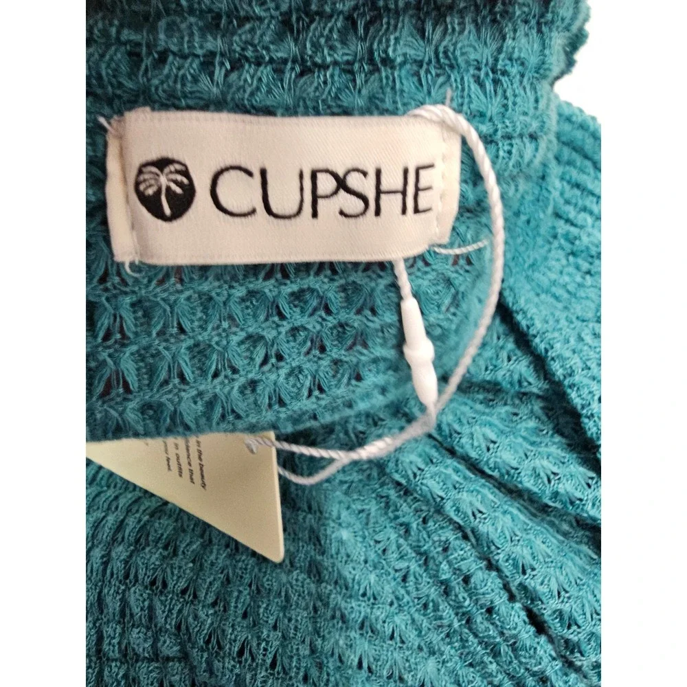 Cupshe Womens V-Neck Waffle Knit Swim Cover Up Teal Polyester Blend Size XL